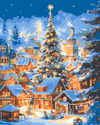 Paint by numbers kit for adults Sparkling Christmas Village Figured'Art UK