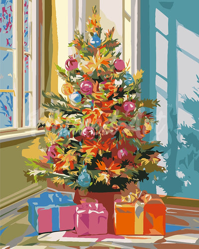 Paint by numbers kit for adults Bright Christmas Tree Figured'Art UK