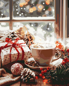 Paint by numbers kit for adults Holiday Coffee Time Figured'Art UK
