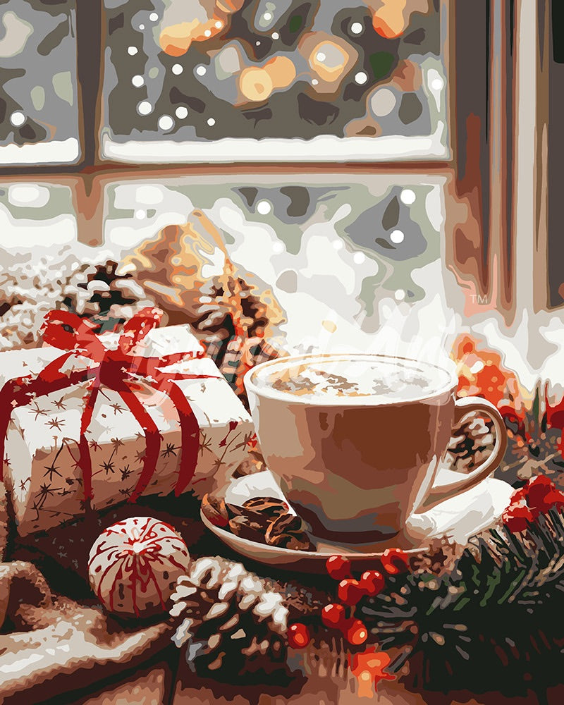 Paint by numbers kit for adults Holiday Coffee Time Figured'Art UK
