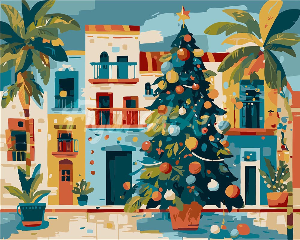 Paint by numbers kit for adults Colourful Festive Plaza Figured'Art UK