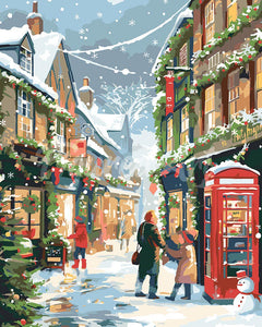 Paint by numbers kit for adults British Holiday Street Figured'Art UK
