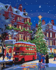 Paint by numbers kit for adults London Christmas Street Figured'Art UK