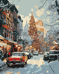 Paint by numbers kit for adults New York Winter Street Figured'Art UK