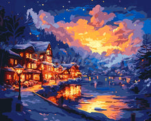 Load image into Gallery viewer, Paint by numbers kit for adults Glowing Lakeside Village Figured'Art UK