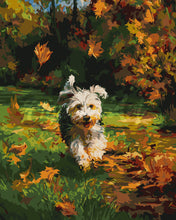 Load image into Gallery viewer, Paint by numbers kit for adults Joyful Pup in Autumn Figured&#39;Art UK