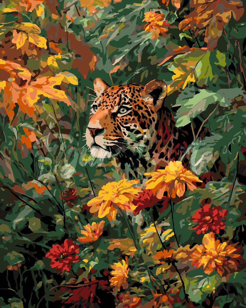 Paint by numbers kit for adults Leopard in Autumn Figured'Art UK