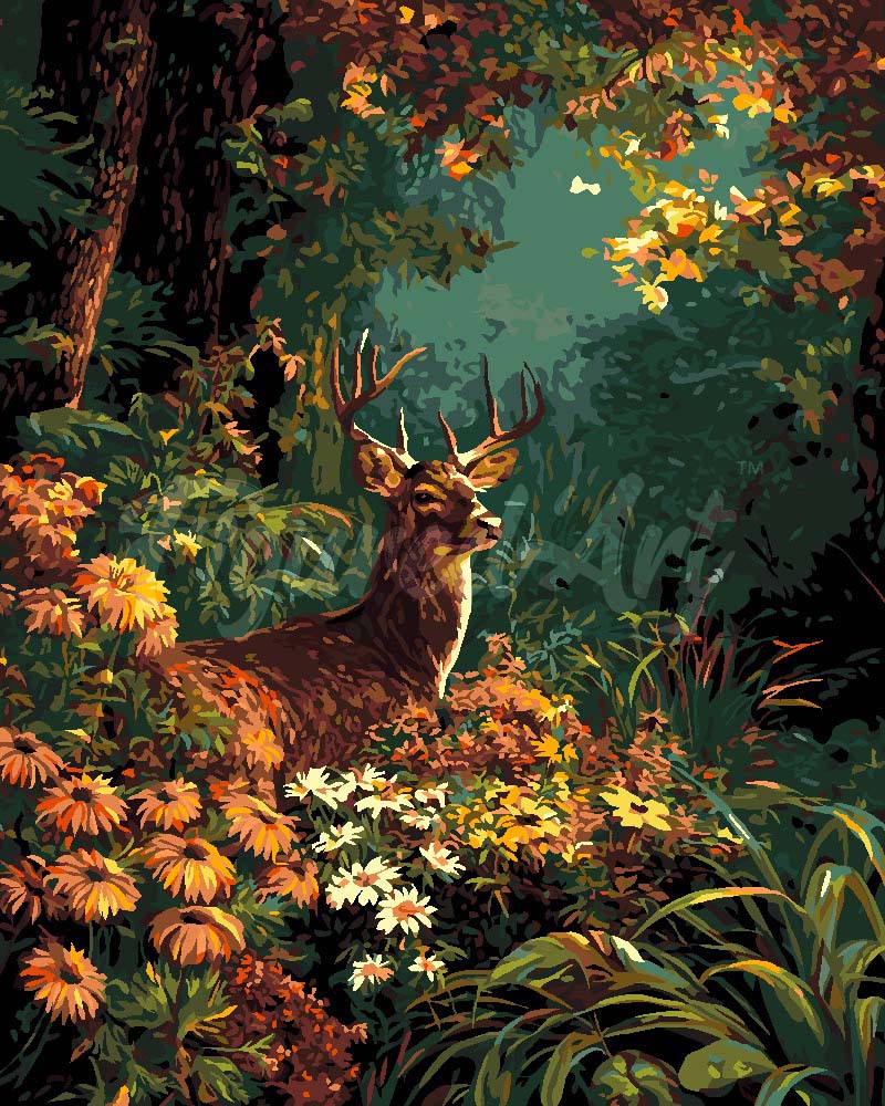 Paint by numbers kit for adults Deer Among Autumn Blooms Figured'Art UK