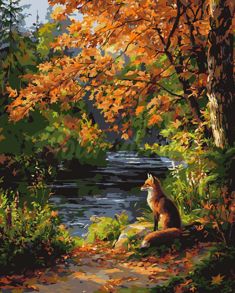 Paint by numbers kit for adults Red Fox by River Figured'Art UK