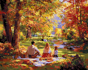 Paint by numbers kit for adults Autumn Family Picnic Figured'Art UK