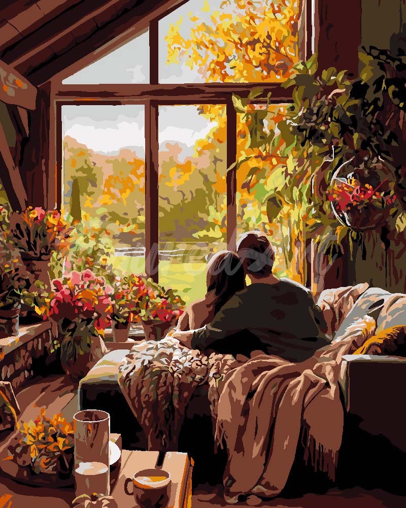 Paint by numbers kit for adults Autumn Morning Embrace Figured'Art UK