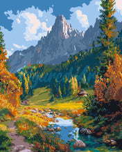 Load image into Gallery viewer, Paint by numbers kit for adults Autumn Stream in Alps Figured&#39;Art UK