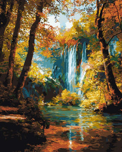 Paint by numbers kit for adults Autumn Cascade Figured'Art UK