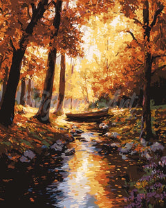 Paint by numbers kit for adults Golden Autumn Stream Figured'Art UK