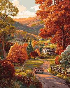 Paint by numbers kit for adults Country Road in Autumn Figured'Art UK