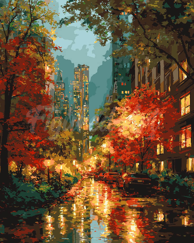 Paint by numbers kit for adults Autumn City Lights Figured'Art UK