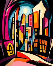 Load image into Gallery viewer, Paint by numbers kit for adults Bold Abstract Moonlit City Figured'Art UK
