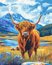 Load image into Gallery viewer, Paint by numbers kit for adults Highland Cow by the Lake Figured'Art UK