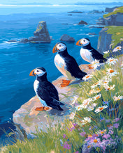 Load image into Gallery viewer, Paint by numbers kit for adults Puffin by the ocean cliffs Figured'Art UK