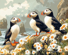 Load image into Gallery viewer, Paint by numbers kit for adults Puffin in daisy field Figured'Art UK