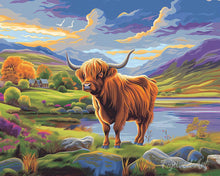 Load image into Gallery viewer, Paint by numbers kit for adults Highland Cow Painted Skies Figured'Art UK