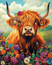Load image into Gallery viewer, Paint by numbers kit for adults Highland Cow Flower Portrait Figured'Art UK