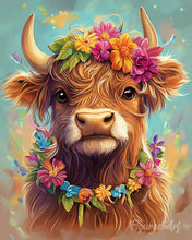 Load image into Gallery viewer, Paint by numbers kit for adults Highland Cow Garden Queen Figured'Art UK