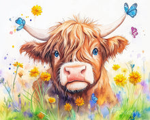 Load image into Gallery viewer, Paint by numbers kit for adults Highland cow Spring Portrait Figured'Art UK