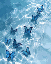 Load image into Gallery viewer, Paint by numbers kit for adults Blue Butterflies on Water Figured'Art UK