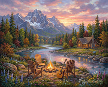 Load image into Gallery viewer, Paint by numbers kit for adults Riverside Campfire Glow Figured'Art UK