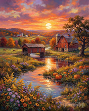 Load image into Gallery viewer, Paint by numbers kit for adults Sunset Farm Valley Figured'Art UK
