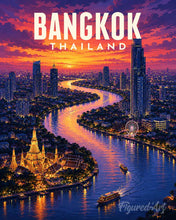 Load image into Gallery viewer, Paint by numbers kit for adults Travel Poster Bangkok, Chao Phraya Figured'Art UK