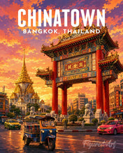 Load image into Gallery viewer, Paint by numbers kit for adults Travel Poster Bangkok, Chinatown Lights Figured'Art UK