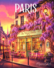 Load image into Gallery viewer, Paint by numbers kit for adults Travel Poster Paris, Wisteria Café Figured'Art UK