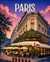 Load image into Gallery viewer, Paint by numbers kit for adults Travel Poster Paris, Café de Flore Figured'Art UK