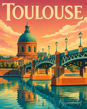 Load image into Gallery viewer, Paint by numbers kit for adults Travel Poster Toulouse, Canal Bridge Figured'Art UK