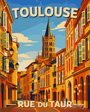 Load image into Gallery viewer, Paint by numbers kit for adults Travel Poster Toulouse. Rue du Taur Figured'Art UK