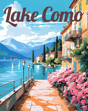 Load image into Gallery viewer, Paint by numbers kit for adults Travel Poster Lake Como Promenade Figured'Art UK