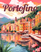 Load image into Gallery viewer, Paint by numbers kit for adults Travel Poster Portofino Harbor Figured'Art UK