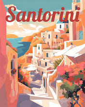 Load image into Gallery viewer, Paint by numbers kit for adults Travel Poster Santorini Cliff View Figured'Art UK
