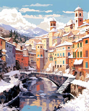Load image into Gallery viewer, Paint by numbers kit for adults Winter Village by the River Figured'Art UK