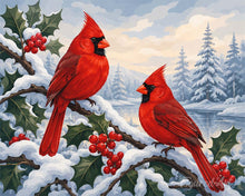 Load image into Gallery viewer, Paint by numbers kit for adults Winter Cardinals 1 Figured'Art UK