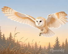 Load image into Gallery viewer, Paint by numbers kit for adults Barn Owl Sunset Flight Figured'Art UK