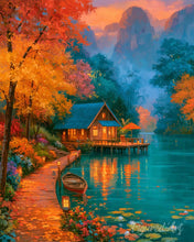 Load image into Gallery viewer, Paint by numbers kit for adults Autumn Lakeside Escape Figured'Art UK