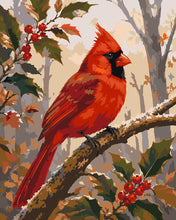 Load image into Gallery viewer, Paint by numbers kit for adults Red Cardinal on a Frosted Branch Figured'Art UK
