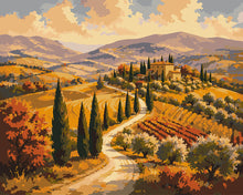 Load image into Gallery viewer, Paint by numbers kit for adults Tuscan Hills with Cypress Trees Figured'Art UK