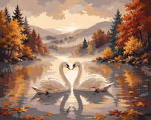 Load image into Gallery viewer, Paint by numbers kit for adults Swans on the Misty Lake Figured'Art UK