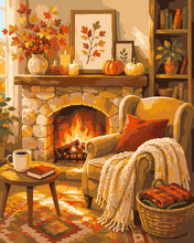 Load image into Gallery viewer, Paint by numbers kit for adults Cozy Fireplace with Knitted Throw Figured'Art UK
