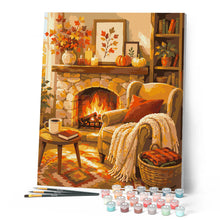 Load image into Gallery viewer, Cozy Fireplace with Knitted Throw