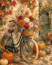 Load image into Gallery viewer, Paint by numbers kit for adults Flower Bicycle with Pumpkins Figured'Art UK